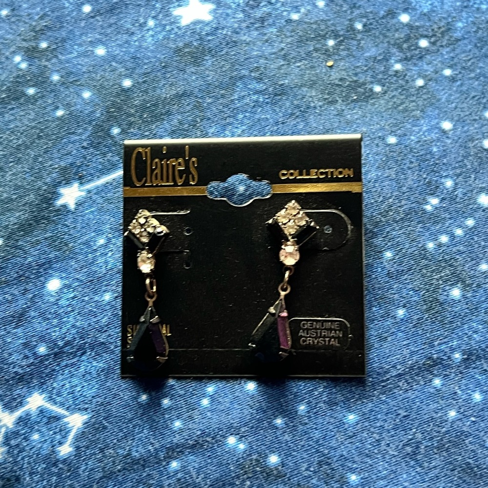 VINTAGE Claire's Collection Black Genuine Austrian Crystal Earrings
